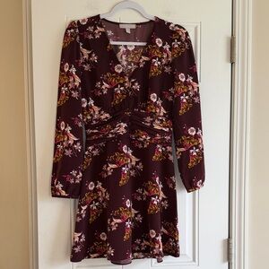 NWT Chelsea28 Burgundy Floral V-Neck Dress XS